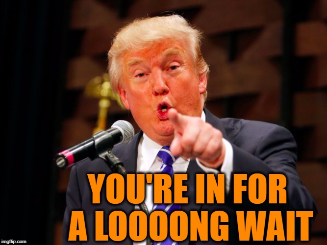 trump point | YOU'RE IN FOR A LOOOONG WAIT | image tagged in trump point | made w/ Imgflip meme maker