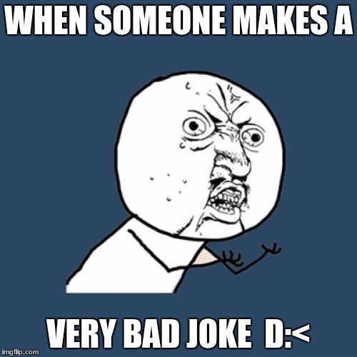 NO BAD JOKES HERE! | WHEN SOMEONE MAKES A; VERY BAD JOKE  D:< | image tagged in memes,y u no | made w/ Imgflip meme maker