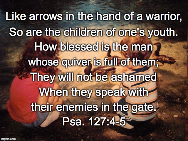 Like arrows in the hand of a warrior, So are the children of one's youth. How blessed is the man; whose quiver is full of them;; They will not be ashamed; When they speak with; their enemies in the gate. Psa. 127:4-5 | image tagged in arrows | made w/ Imgflip meme maker