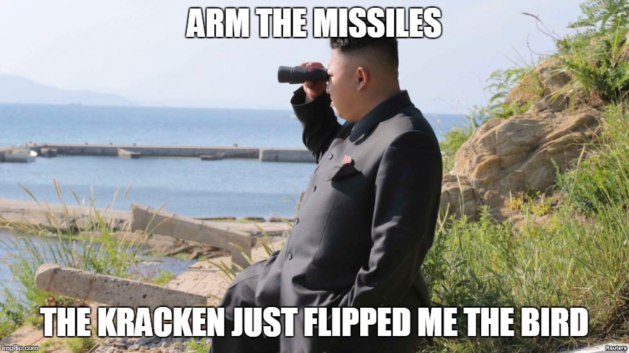 Another "missile test" in North Korea | ARM THE MISSILES; THE KRACKEN JUST FLIPPED ME THE BIRD | image tagged in north korea | made w/ Imgflip meme maker