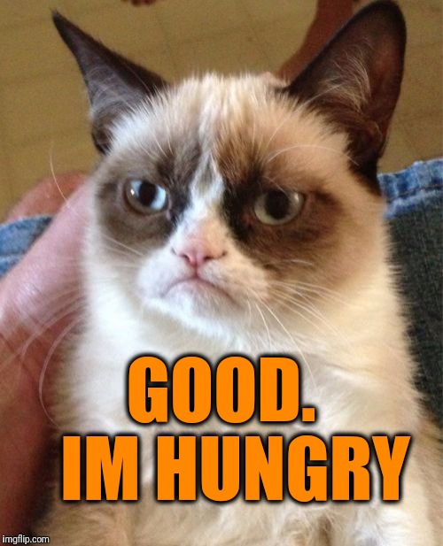 Grumpy Cat Meme | GOOD.  IM HUNGRY | image tagged in memes,grumpy cat | made w/ Imgflip meme maker