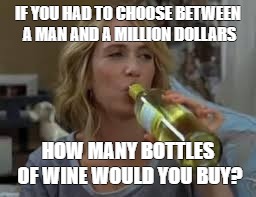 white wine | IF YOU HAD TO CHOOSE BETWEEN A MAN AND A MILLION DOLLARS; HOW MANY BOTTLES OF WINE WOULD YOU BUY? | image tagged in white wine | made w/ Imgflip meme maker