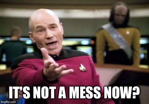 Picard Wtf Meme | IT'S NOT A MESS NOW? | image tagged in memes,picard wtf | made w/ Imgflip meme maker