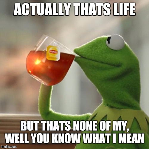 But That's None Of My Business Meme | ACTUALLY THATS LIFE BUT THATS NONE OF MY, WELL YOU KNOW WHAT I MEAN | image tagged in memes,but thats none of my business,kermit the frog | made w/ Imgflip meme maker