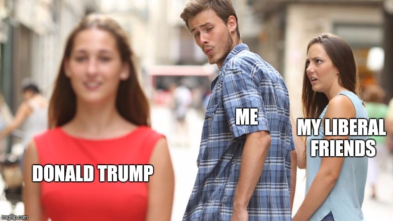 Distracted Boyfriend | ME; MY LIBERAL FRIENDS; DONALD TRUMP | image tagged in distracted boyfriend | made w/ Imgflip meme maker