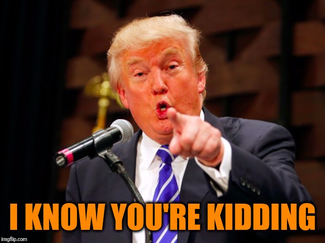 trump point | I KNOW YOU'RE KIDDING | image tagged in trump point | made w/ Imgflip meme maker