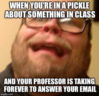 Anxiety Aaron | WHEN YOU'RE IN A PICKLE ABOUT SOMETHING IN CLASS; AND YOUR PROFESSOR IS TAKING FOREVER TO ANSWER YOUR EMAIL | image tagged in anxiety aaron | made w/ Imgflip meme maker
