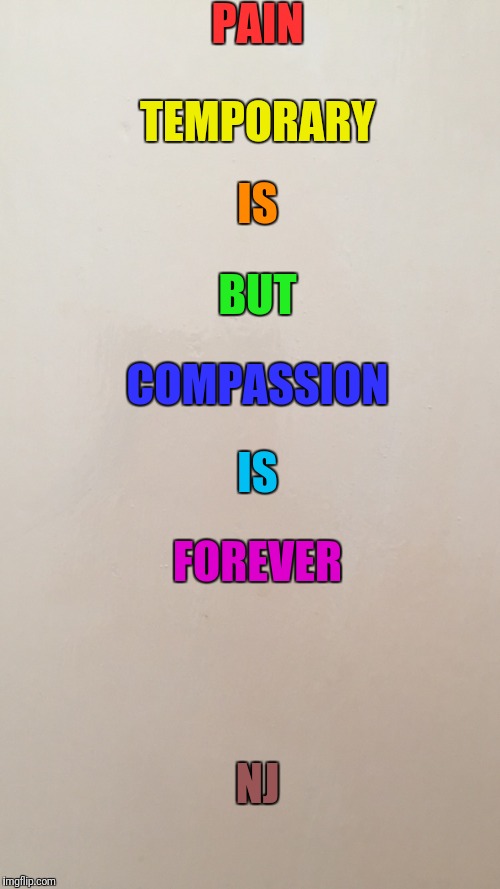 Blank canvas  | PAIN; TEMPORARY; IS; BUT; COMPASSION; IS; FOREVER; NJ | image tagged in blank canvas | made w/ Imgflip meme maker