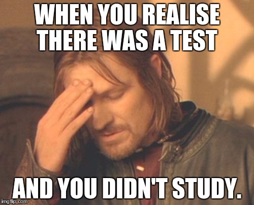 Frustrated Boromir Meme | WHEN YOU REALISE THERE WAS A TEST; AND YOU DIDN'T STUDY. | image tagged in memes,frustrated boromir | made w/ Imgflip meme maker