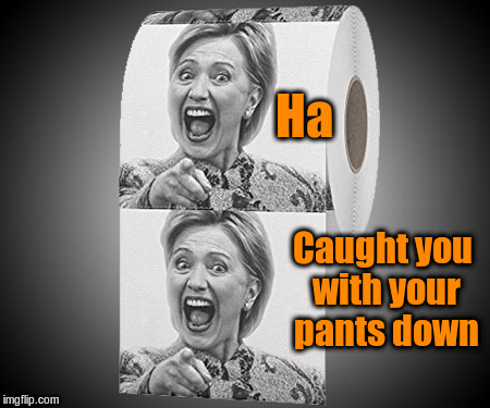 Ha; Caught you with your pants down | image tagged in memes,funny,toilet paper,hillary,hillary clinton,toilet humor | made w/ Imgflip meme maker