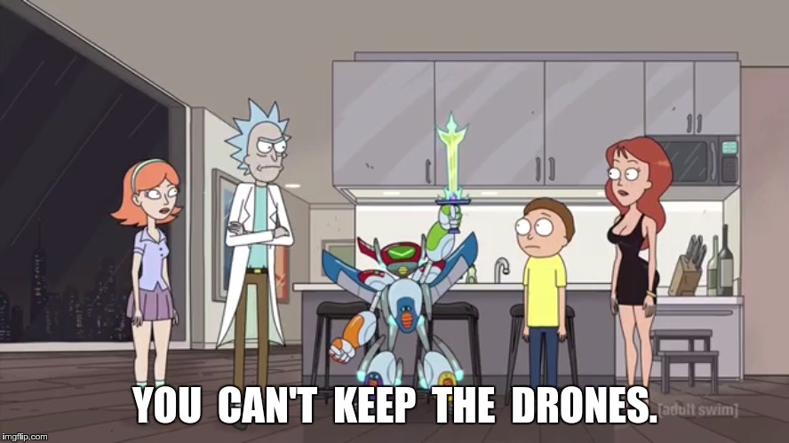 YOU  CAN'T  KEEP  THE  DRONES. | image tagged in rick and morty,drones | made w/ Imgflip meme maker