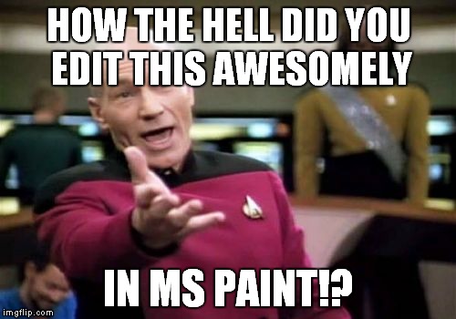 Picard Wtf Meme | HOW THE HELL DID YOU EDIT THIS AWESOMELY IN MS PAINT!? | image tagged in memes,picard wtf | made w/ Imgflip meme maker