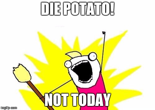 X All The Y | DIE POTATO! NOT TODAY | image tagged in memes,x all the y | made w/ Imgflip meme maker