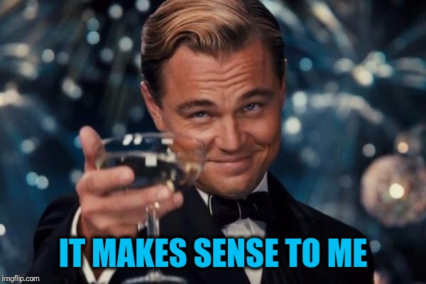 Leonardo Dicaprio Cheers Meme | IT MAKES SENSE TO ME | image tagged in memes,leonardo dicaprio cheers | made w/ Imgflip meme maker