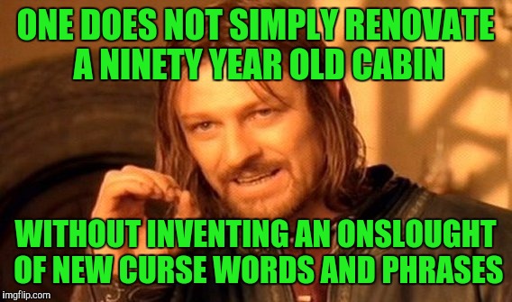 @#$^/#@  #$&$% ₩€_== %=÷&#$^ €£#'@@ | ONE DOES NOT SIMPLY RENOVATE A NINETY YEAR OLD CABIN; WITHOUT INVENTING AN ONSLOUGHT OF NEW CURSE WORDS AND PHRASES | image tagged in memes,one does not simply,sewmyeyesshut,renovation hell | made w/ Imgflip meme maker