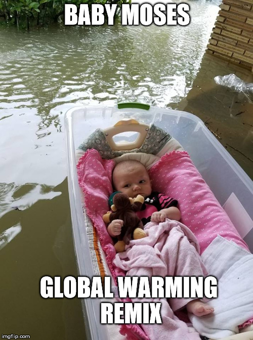 Remix | BABY MOSES; GLOBAL WARMING REMIX | image tagged in baby,moses,global warming | made w/ Imgflip meme maker
