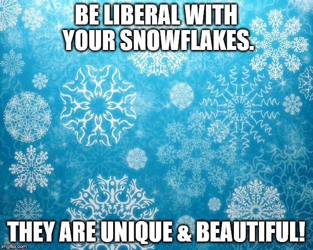 BEAUTY OF POLITICS | BE LIBERAL WITH YOUR SNOWFLAKES. THEY ARE UNIQUE & BEAUTIFUL! | image tagged in democrats,american politics,world peace,no hate,i want obama back | made w/ Imgflip meme maker