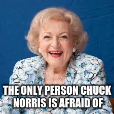 Betty White | THE ONLY PERSON
CHUCK NORRIS IS AFRAID OF | image tagged in betty white | made w/ Imgflip meme maker