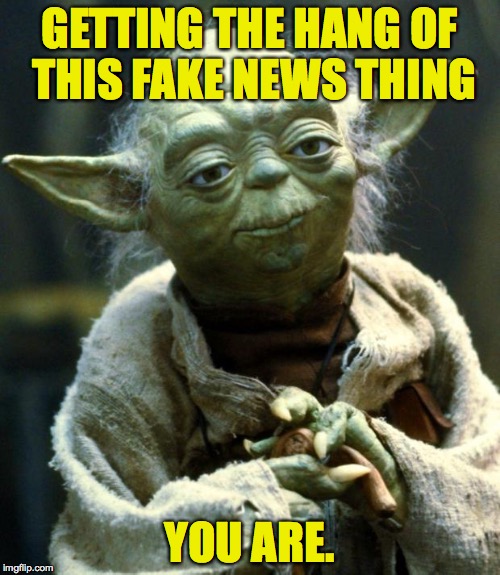 Star Wars Yoda | GETTING THE HANG OF THIS FAKE NEWS THING; YOU ARE. | image tagged in memes,star wars yoda | made w/ Imgflip meme maker
