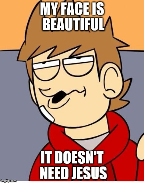 Eddsworld | MY FACE IS BEAUTIFUL IT DOESN'T NEED JESUS | image tagged in eddsworld | made w/ Imgflip meme maker