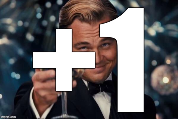 Leonardo Dicaprio Cheers Meme | +1 | image tagged in memes,leonardo dicaprio cheers | made w/ Imgflip meme maker