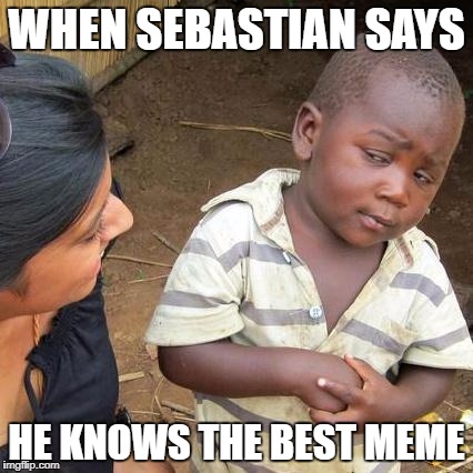 Third World Skeptical Kid Meme | WHEN SEBASTIAN SAYS; HE KNOWS THE BEST MEME | image tagged in memes,third world skeptical kid | made w/ Imgflip meme maker