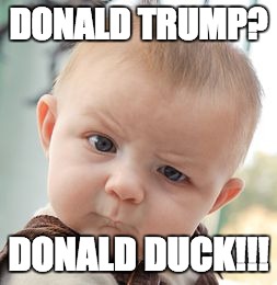 Skeptical Baby Meme | DONALD TRUMP? DONALD DUCK!!! | image tagged in memes,skeptical baby | made w/ Imgflip meme maker