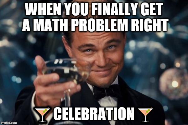 Leonardo Dicaprio Cheers Meme | WHEN YOU FINALLY GET A MATH PROBLEM RIGHT; 🍸CELEBRATION🍸 | image tagged in memes,leonardo dicaprio cheers | made w/ Imgflip meme maker