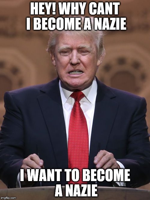 Donald Trump | HEY! WHY CANT I BECOME A NAZIE; I WANT TO BECOME A NAZIE | image tagged in donald trump | made w/ Imgflip meme maker