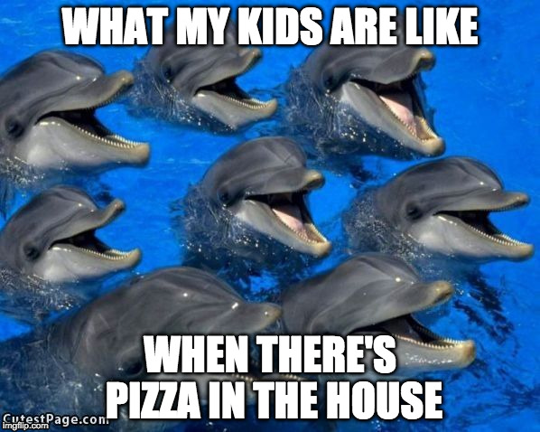 dolphins | WHAT MY KIDS ARE LIKE; WHEN THERE'S PIZZA IN THE HOUSE | image tagged in dolphins | made w/ Imgflip meme maker