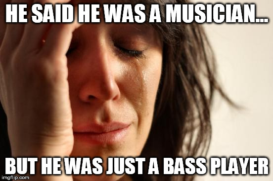 First World Problems Meme | HE SAID HE WAS A MUSICIAN... BUT HE WAS JUST A BASS PLAYER | image tagged in memes,first world problems | made w/ Imgflip meme maker