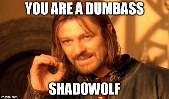One Does Not Simply Meme | YOU ARE A DUMBASS; SHAD0W0LF | image tagged in memes,one does not simply | made w/ Imgflip meme maker