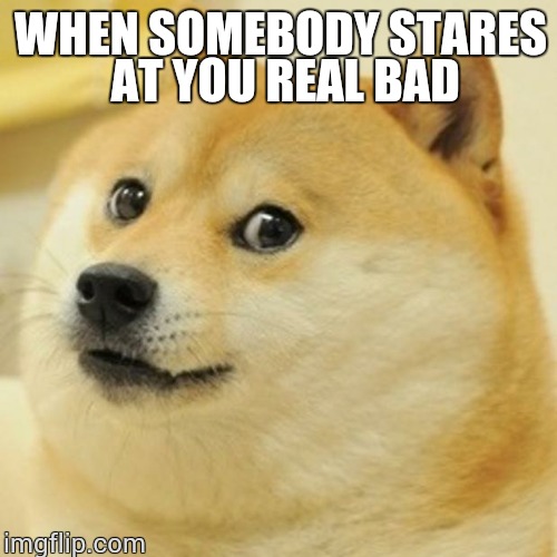 Doge Meme | WHEN SOMEBODY STARES AT YOU REAL BAD | image tagged in memes,doge | made w/ Imgflip meme maker