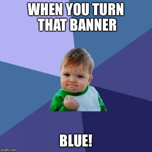Success Kid Meme | WHEN YOU TURN THAT BANNER; BLUE! | image tagged in memes,success kid | made w/ Imgflip meme maker