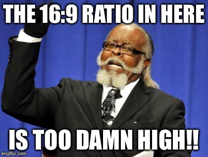 16:9 ratio is too damn high | THE 16:9 RATIO IN HERE; IS TOO DAMN HIGH!! | image tagged in screen,video games | made w/ Imgflip meme maker