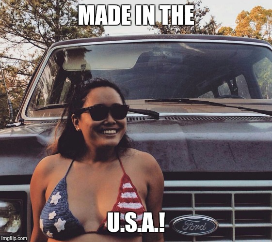 Bikini flag girl | MADE IN THE; U.S.A.! | image tagged in bikini flag girl | made w/ Imgflip meme maker
