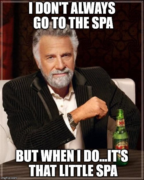 The Most Interesting Man In The World | I DON'T ALWAYS GO TO THE SPA; BUT WHEN I DO...IT'S THAT LITTLE SPA | image tagged in memes,the most interesting man in the world | made w/ Imgflip meme maker