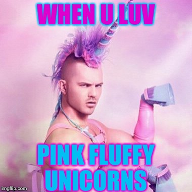 Unicorn MAN Meme | WHEN U LUV; PINK FLUFFY UNICORNS | image tagged in memes,unicorn man | made w/ Imgflip meme maker