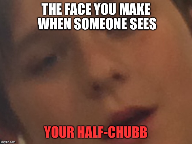 THE FACE YOU MAKE WHEN SOMEONE SEES; YOUR HALF-CHUBB | image tagged in half-chub face | made w/ Imgflip meme maker