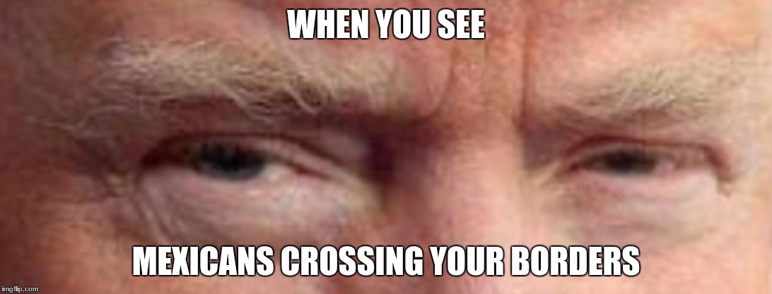 WHEN YOU SEE; MEXICANS CROSSING YOUR BORDERS | image tagged in trump eyes | made w/ Imgflip meme maker