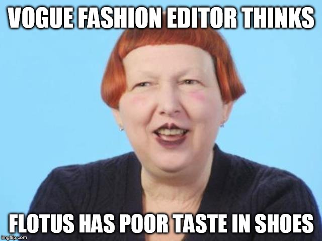  VOGUE FASHION EDITOR THINKS; FLOTUS HAS POOR TASTE IN SHOES | image tagged in vogue,fashion,flotus,cheetos | made w/ Imgflip meme maker