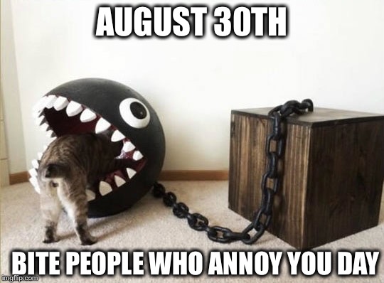8/30: Bite People Who Annoy You Day - Mario Chompy Eats Cat Blank Meme Template