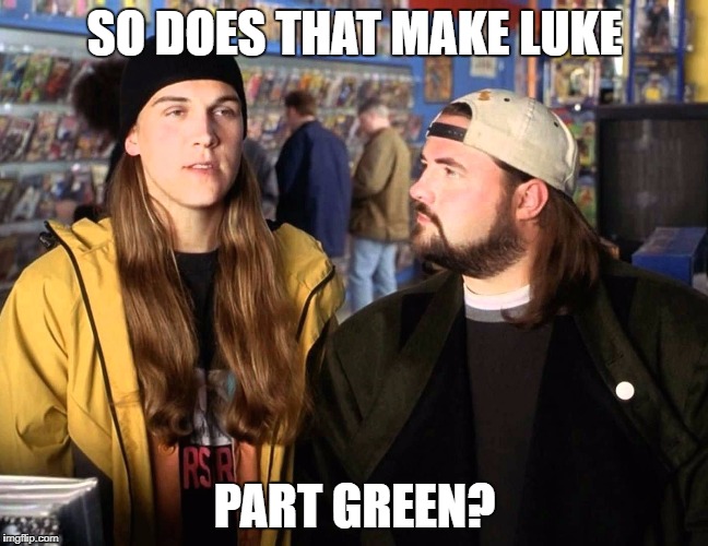 Jay and Silent Bob | SO DOES THAT MAKE LUKE; PART GREEN? | image tagged in jay and silent bob | made w/ Imgflip meme maker