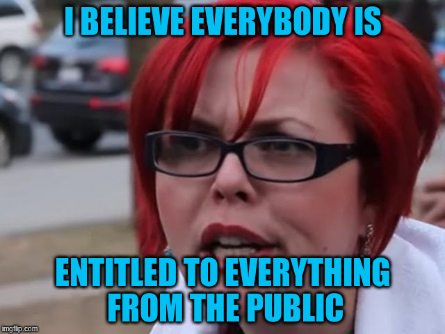 I BELIEVE EVERYBODY IS ENTITLED TO EVERYTHING FROM THE PUBLIC | made w/ Imgflip meme maker