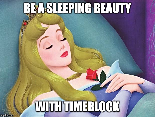 sleeping beauty | BE A SLEEPING BEAUTY; WITH TIMEBLOCK | image tagged in sleeping beauty | made w/ Imgflip meme maker