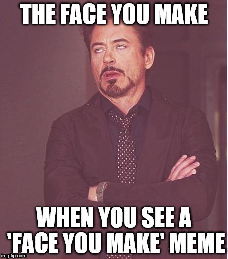 Face You Make | THE FACE YOU MAKE; WHEN YOU SEE A 'FACE YOU MAKE' MEME | image tagged in memes,face you make robert downey jr | made w/ Imgflip meme maker