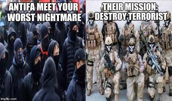 us military heroes | THEIR MISSION: DESTROY TERRORIST; ANTIFA MEET YOUR WORST NIGHTMARE | image tagged in military,antifa,terrorists,hero | made w/ Imgflip meme maker