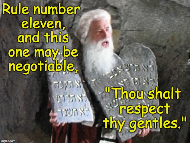 The Lost Commandments... | Rule number eleven, and this one may be negotiable, "Thou shalt respect thy gentles." | image tagged in memes,mel brooks,funny | made w/ Imgflip meme maker