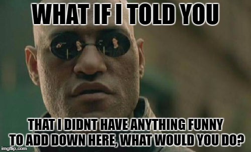 Matrix Morpheus Meme | WHAT IF I TOLD YOU; THAT I DIDNT HAVE ANYTHING FUNNY TO ADD DOWN HERE, WHAT WOULD YOU DO? | image tagged in memes,matrix morpheus | made w/ Imgflip meme maker