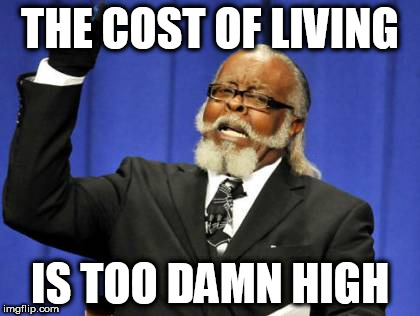 Too Damn High Meme | THE COST OF LIVING; IS TOO DAMN HIGH | image tagged in memes,too damn high | made w/ Imgflip meme maker